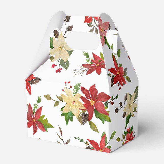Red Poinsettia Holiday Floral Pattern Favor Box (Front Side)