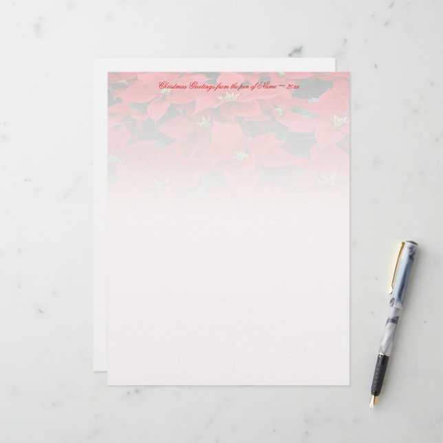 Red Poinsettia Holiday Letterhead (Front/Back In Situ)