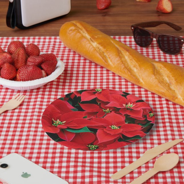 Red Poinsettia Holiday Paper Plate (Picnic)