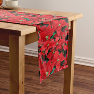 Red Poinsettia Holiday Short Table Runner
