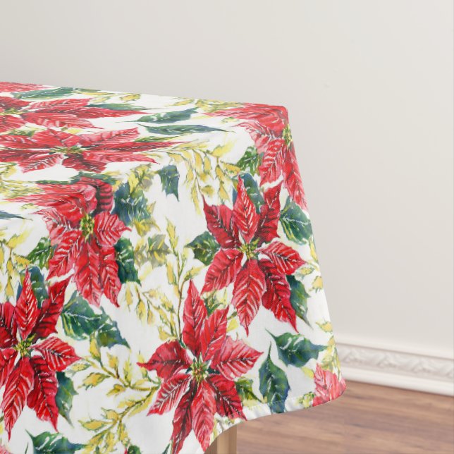 Red Poinsettia Holiday Tablecloth (In Situ)