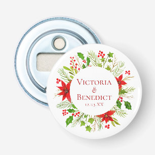 Red Poinsettia Holiday Wedding Personalized Bottle Opener