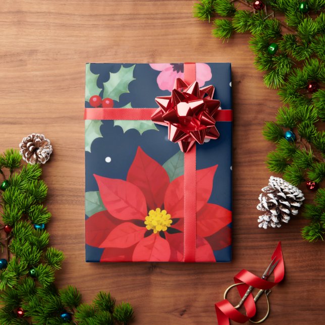 Red Poinsettia Holidays Wrapping Paper (Holiday Gift)