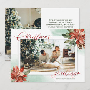 Red Poinsettia Holly 2 Photo Christmas Card