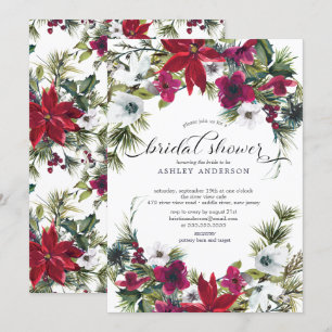 Red Poinsettia Holly Bridal Shower Invitation