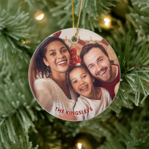 Red Poinsettia Holly Christmas Holiday Photo Ceramic Ornament