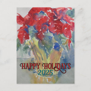 Red Poinsettia Impression #190324 Holiday Postcard