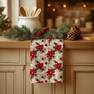 Red Poinsettia Kitchen Towel Classic Holiday Look