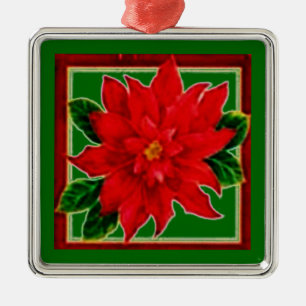 Red Poinsettia Metal Ornament