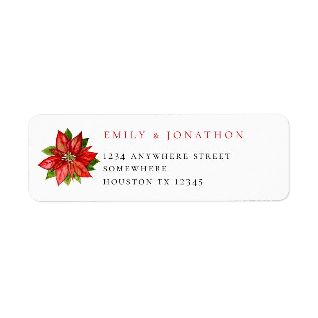 Red Poinsettia Nom de retour Adresse Xmas Mariage (Devant)