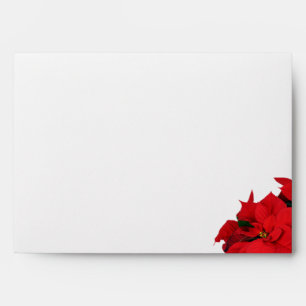 Red Poinsettia on White Wedding Envelope