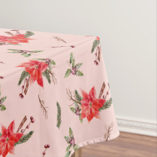 Red Poinsettia Pattern Holiday Tablecloth