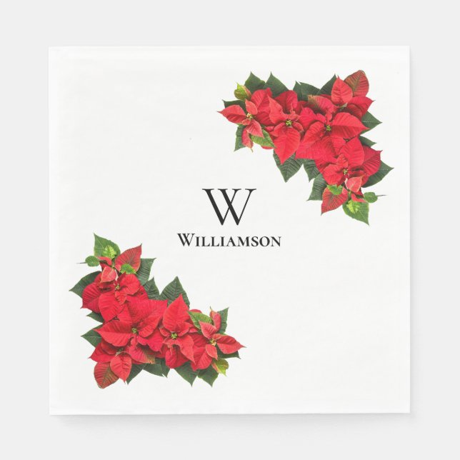 Red Poinsettia Personalized  Napkin (Front)