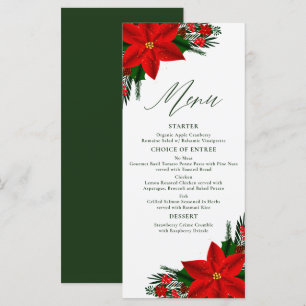 Red Poinsettia Pine Greenery Tree Leaves Christmas Menu