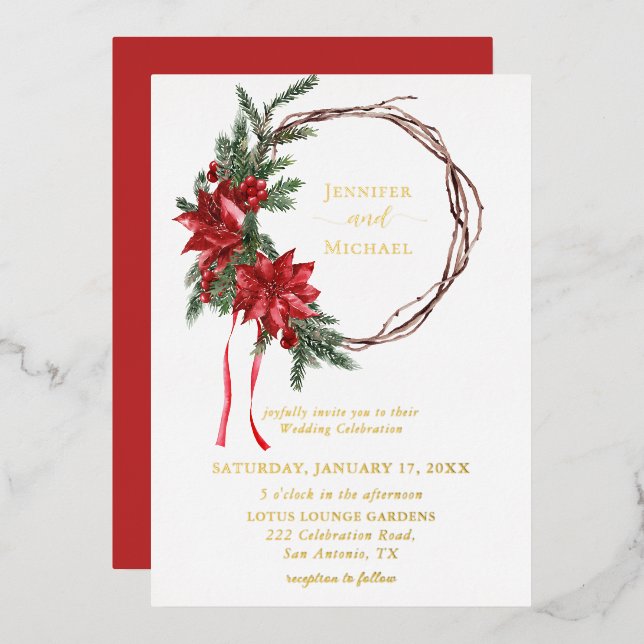 Red Poinsettia Pine Greenery Wreath Wedding (Front/Back)