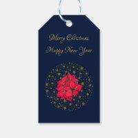 Red Poinsettia Plant on glittering starry blue sky