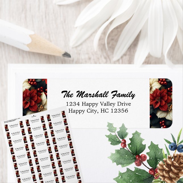 Red Poinsettia Return Address (Make your holiday mail stand out with our Red Poinsettia Return Address Label!)