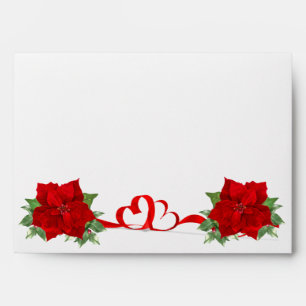Red Poinsettia & Ribbon Wedding Envelope