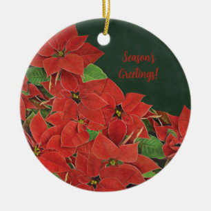 Red Poinsettia Season's Greetings Card Ceramic Ornament