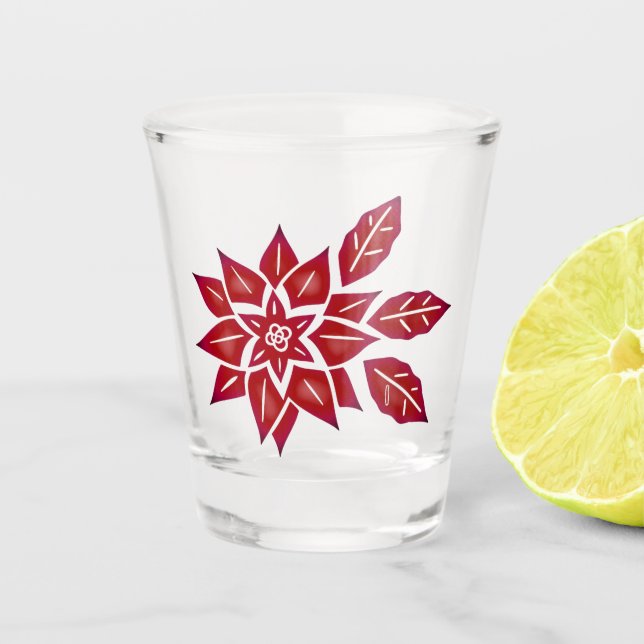 Red Poinsettia Shot Glass (Front)