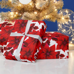 Red Poinsettia Vintage Pastel Christmas Seamless Wrapping Paper