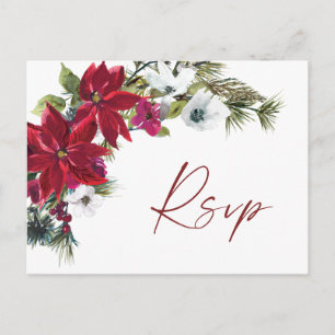 Red Poinsettia  Wedding RSVP with Meal Choice Postcard