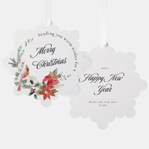 Red Poinsettia Winter Botanicals Merry Christmas Ornament Card