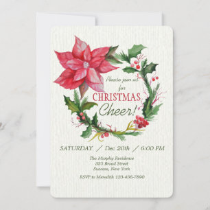 Red Poinsettia Wreath Invitation