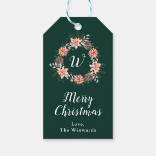 Red Poinsettia Wreath Merry Christmas Gift Tags