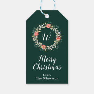 Red Poinsettia Wreath Merry Christmas Gift Tags