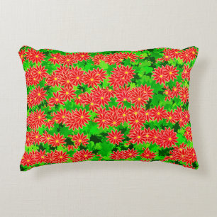 Red Poinsettias and Green Holly Decorative Pillow