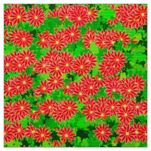 Red Poinsettias and Green Holly Fabric