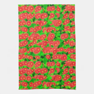 Red Poinsettias and Green Holly Kitchen Towel