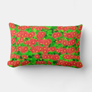 Red Poinsettias and Green Holly Lumbar Pillow
