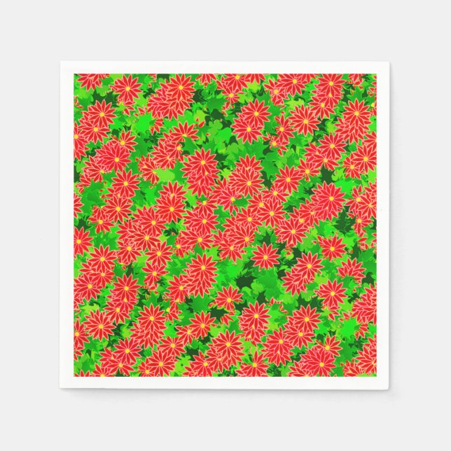 Red Poinsettias and Green Holly Napkin (Front)