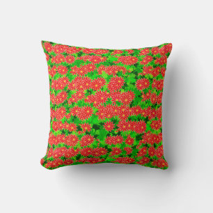 Red Poinsettias and Green Holly Throw Pillow