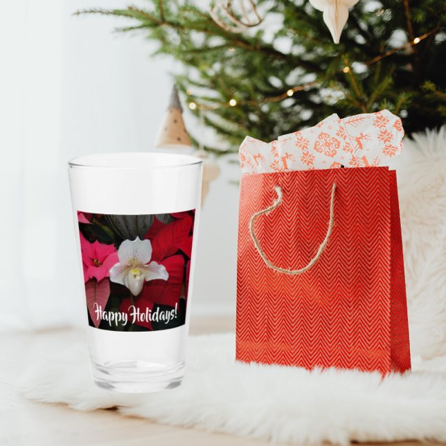 Red Poinsettias and Lady Slipper Orchid Holiday Glass (In Situ Holidays)