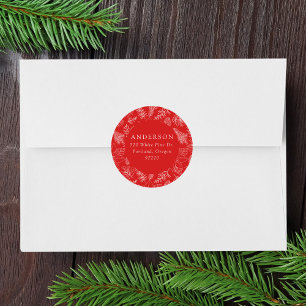 Red Poinsettias and Pinecones Return Address Classic Round Sticker