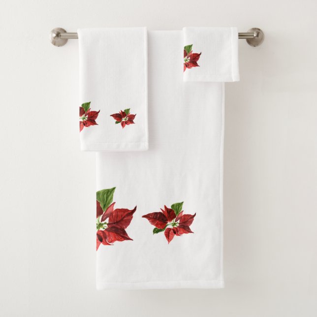 Red Poinsettias Bath Towel Set (Insitu)