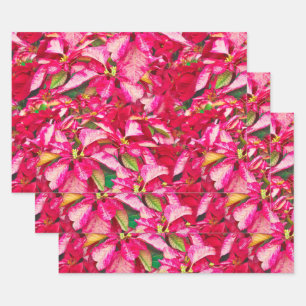 Red Poinsettias Christmas Floral Pattern  Wrapping Paper Sheet