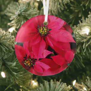 Red Poinsettias Glass Ornament