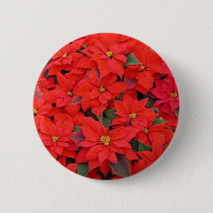 Red Poinsettias I Christmas Holiday Floral Photo 2 Inch Round Button