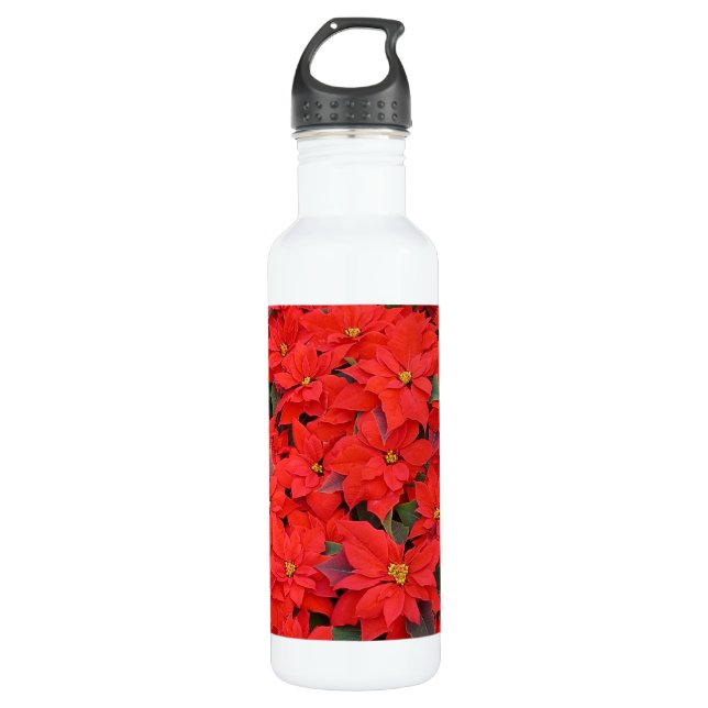 Red Poinsettias I Christmas Holiday Floral Photo 710 Ml Water Bottle (Front)