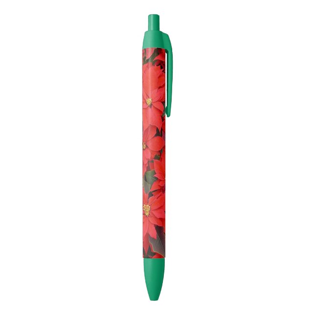 Red Poinsettias I Christmas Holiday Floral Photo Black Ink Pen (Bottom (Vertical))