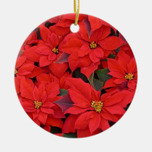 Red Poinsettias I Christmas Holiday Floral Photo Ceramic Ornament