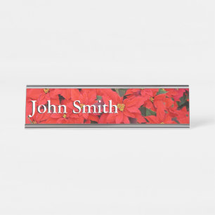 Red Poinsettias I Christmas Holiday Floral Photo Desk Name Plate