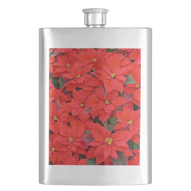 Red Poinsettias I Christmas Holiday Floral Photo Hip Flask (Front)