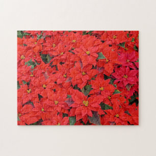 Red Poinsettias I Christmas Holiday Floral Photo Jigsaw Puzzle