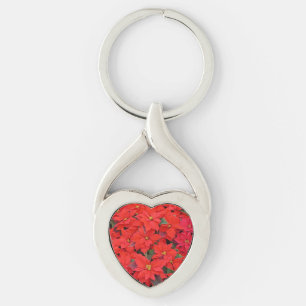 Red Poinsettias I Christmas Holiday Floral Photo Keychain