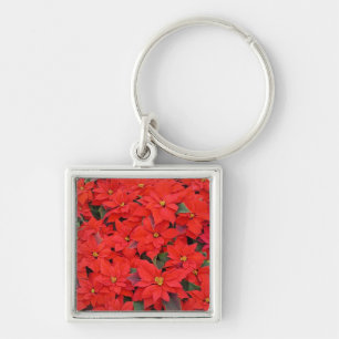 Red Poinsettias I Christmas Holiday Floral Photo Keychain